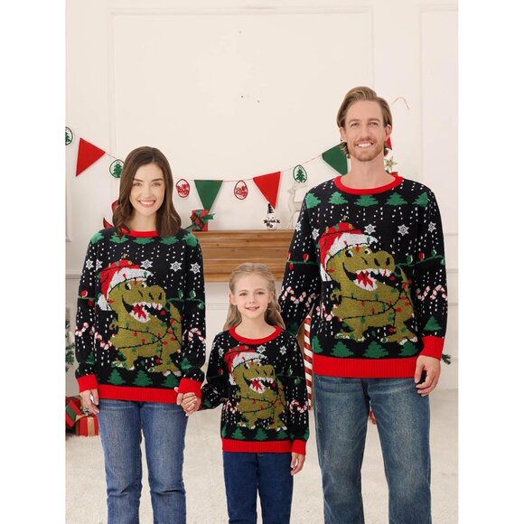 Family Christmas Sweaters Knit Polyester Large Sizes for Women Men Kids - Picture 3 of 6